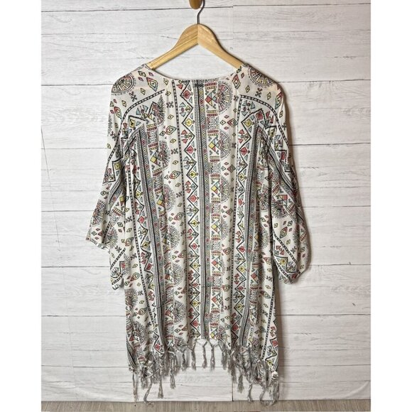 Billabong Kimono Cardigan Size S/M Salty Waves Geometric Aztec Print Fringe Boho - Picture 6 of 16